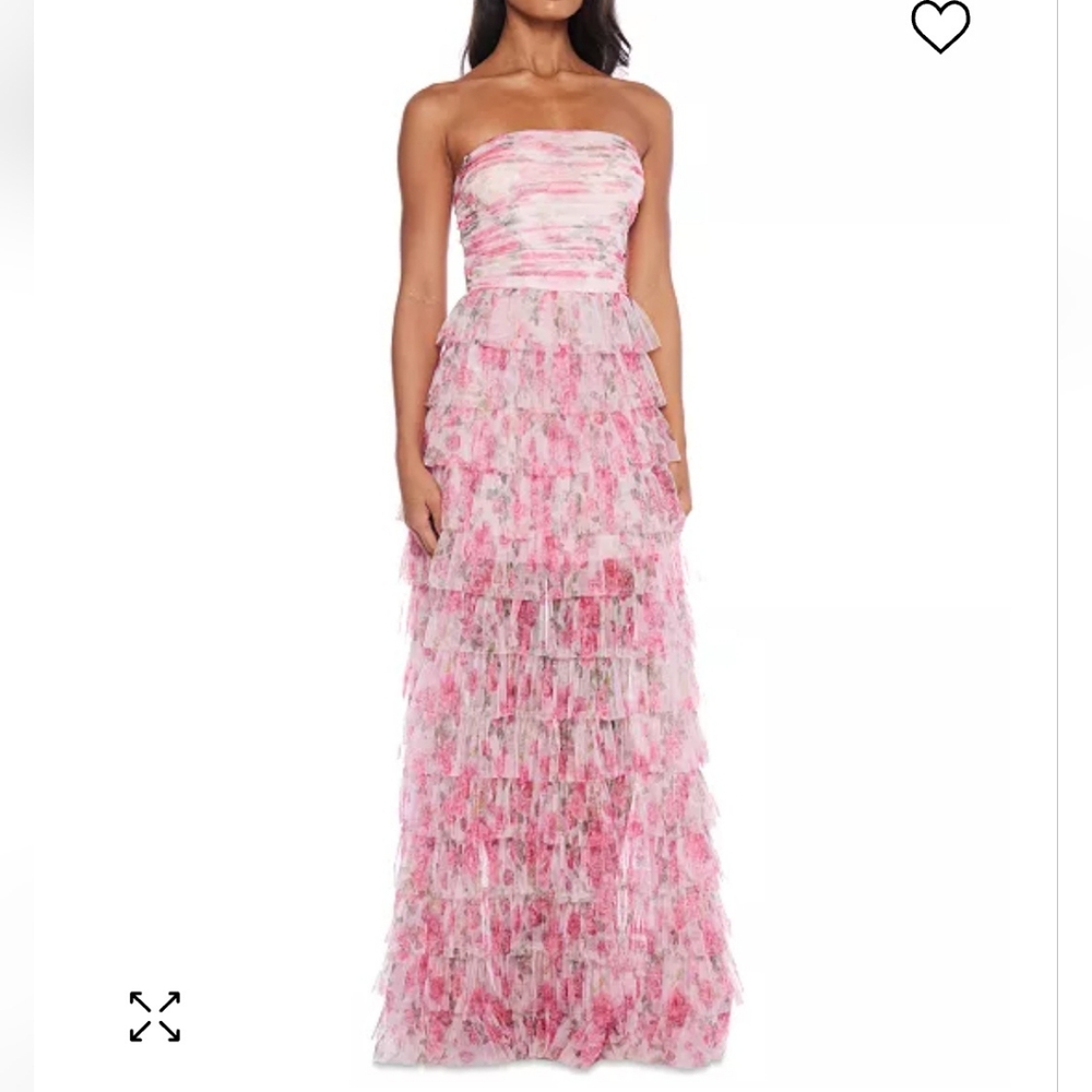 Floral Print Ruffled Strapless Dress